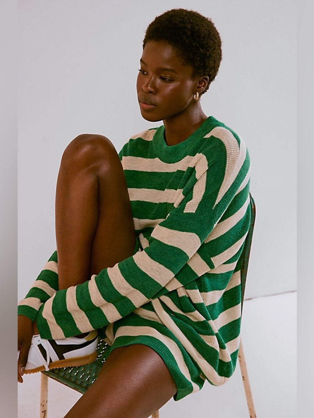 Free People Green Striped Malibu Surf Sweater Set
